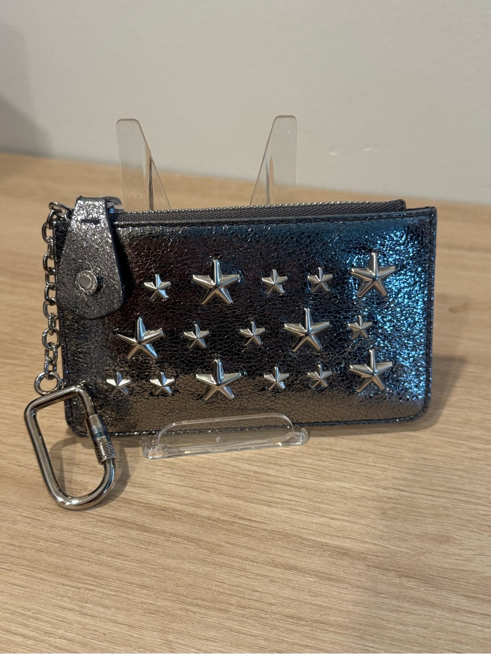 Jimmy Choo Metallic Star-Stud Key Pouch - Silver